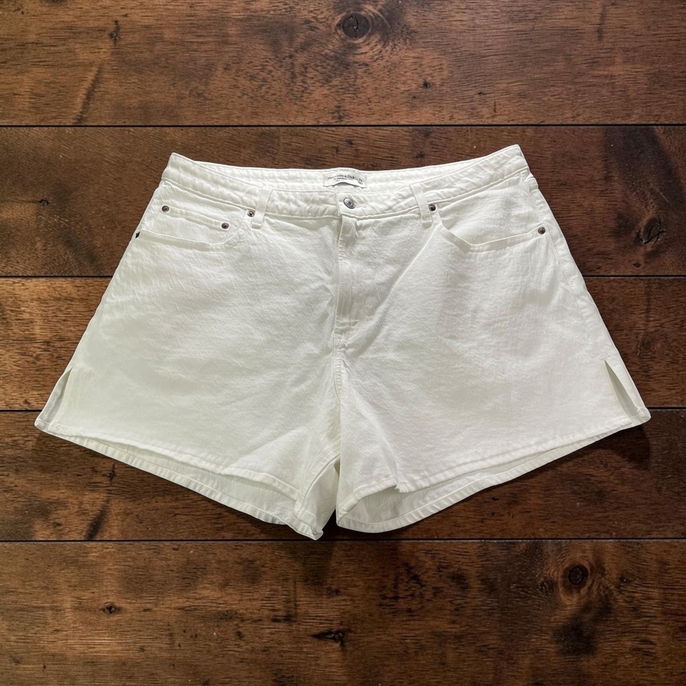 Abercrombie & Fitch The Dad Short High Rise Curve Love White Denim 5" Shorts 34